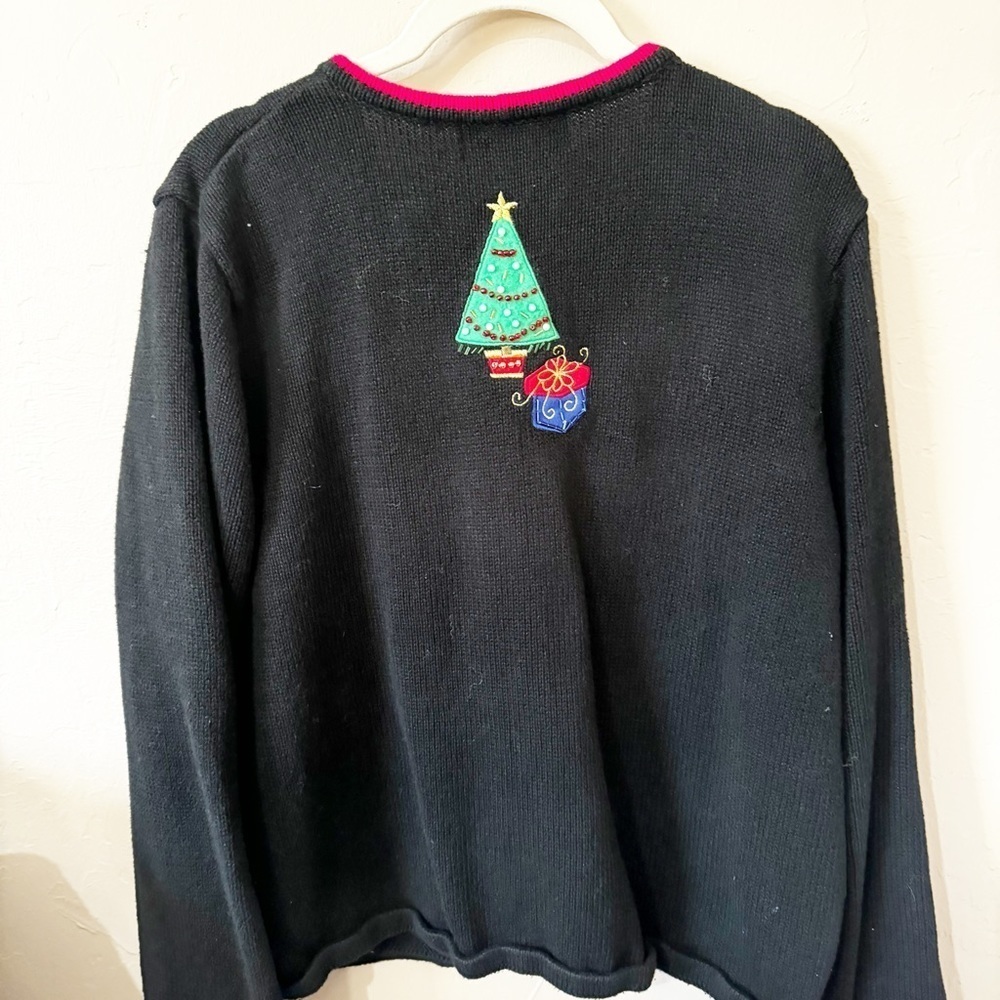 Vintage TIARA INTERNATIONAL Embroidered Zip Up Santa Clause Christmas Sweater LG - Picture 7 of 9